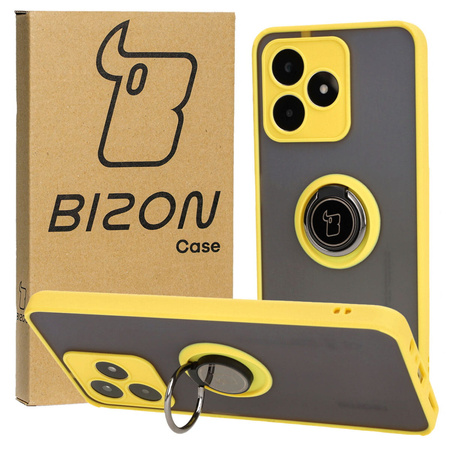 Etui z uchwytem na palec Bizon Case Hybrid Ring do Realme C53 / C51, przydymione z żółtą ramką