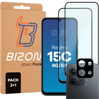 2x Szkło + szybka na aparat Bizon Edge Pack do Xiaomi Redmi 15C 4G / 5G
