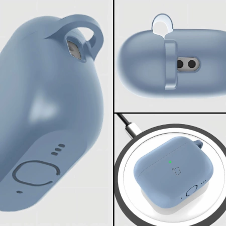 Silikonowe etui z karabińczykiem Bizon Case Headphone Silicone do AirPods Pro 3, szarobłękitne