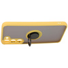 Etui z uchwytem na palec Bizon Case Hybrid Ring do Galaxy S23 Plus, przydymione z żółtą ramką