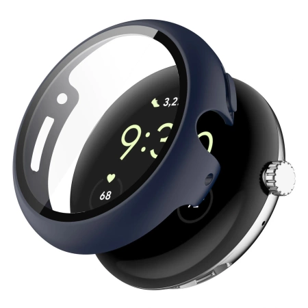 Etui ze szkłem do zegarka Bizon Case+Glass Watch do Google Pixel Watch 4 41 mm, matowe granatowe