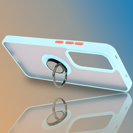 Etui z uchwytem na palec Bizon Case Hybrid Ring do Oppo Reno 12 Pro, przydymione z jasnoniebieską ramką