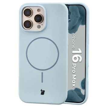 Silikonowe etui z pierścieniem magnetycznym Bizon Soft Case Magnetic do iPhone 16 Pro Max, błękitne
