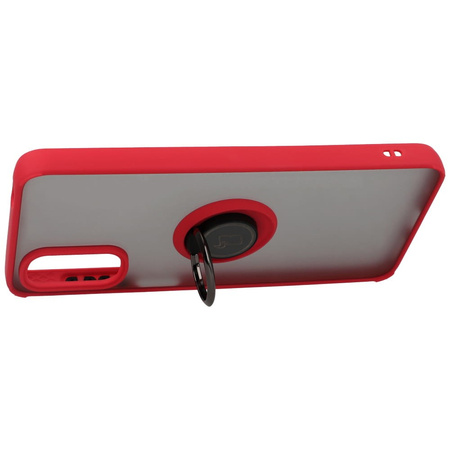 Etui z uchwytem na palec Bizon Case Hybrid Ring do Motorola Moto G22 / E32 / E32s, przydymione z czerwoną ramką