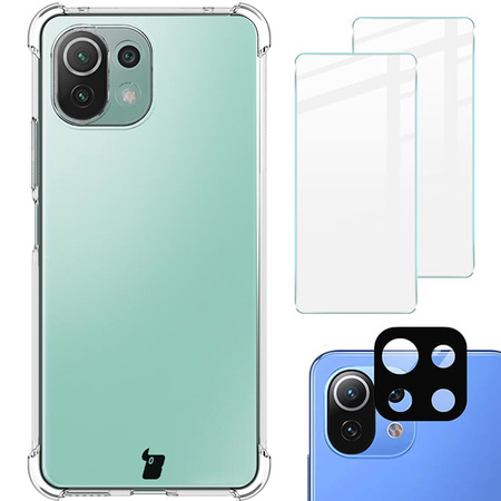 Etui + 2x szkło + obiektyw Bizon Case Clear Pack do Xiaomi Mi 11 Lite / 5G / 5G NE, przezroczyste