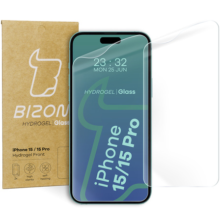 Folia hydrożelowa na ekran Bizon Glass Hydrogel Front do iPhone 15 Pro, 2 sztuki