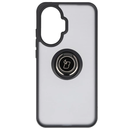 Etui z uchwytem na palec Bizon Case Hybrid Ring do Xiaomi POCO F7, przydymione z czarną ramką