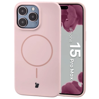 Silikonowe etui z pierścieniem magnetycznym Bizon Soft Case Magnetic do iPhone 15 Pro Max, jasnoróżowe