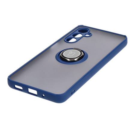 Etui z uchwytem na palec Bizon Case Hybrid Ring do Galaxy M54 5G, przydymione z granatową ramką