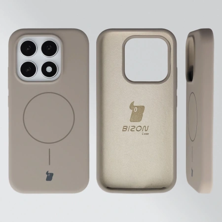 Silikonowe etui z pierścieniem magnetycznym Bizon Soft Case Magnetic do Xiaomi 17, jasnoszare