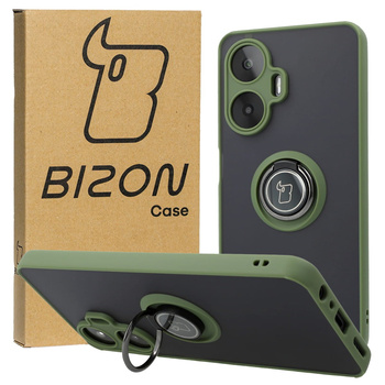 Etui z uchwytem na palec Bizon Case Hybrid Ring do Realme C55, przydymione z zieloną ramką
