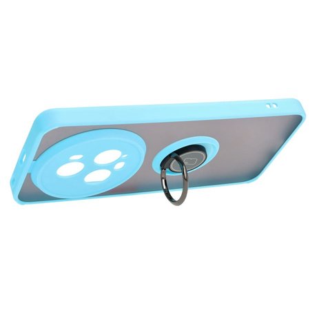 Etui z uchwytem na palec Bizon Case Hybrid Ring do Honor Magic5 Pro, przydymione z jasnoniebieską ramką