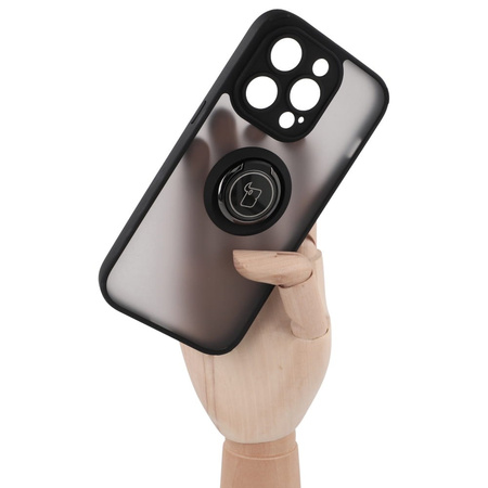 Etui z uchwytem na palec Bizon Case Hybrid Ring do iPhone 14 Pro, przydymione z czarną ramką