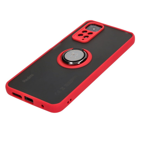 Etui z uchwytem na palec Bizon Case Hybrid Ring do Xiaomi Redmi Note 11 / 11S 4G, przydymione z czerwoną ramką