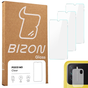 Szkło hartowane Bizon Glass Clear - 3 szt. + obiektyw, Xiaomi Poco M3