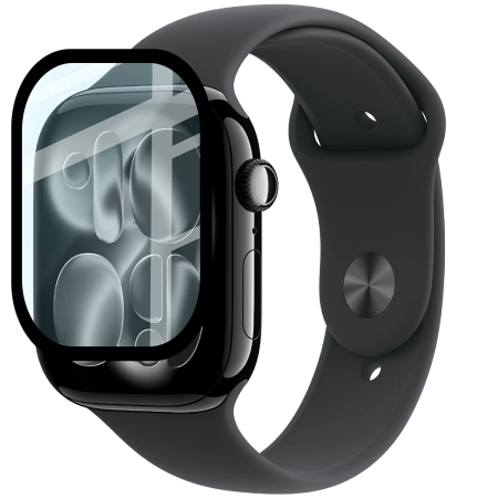 Szkło hybrydowe Bizon Glass Watch Edge Hybrid dla Apple Watch 11 / 10 42 mm, czarne