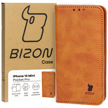 Etui z klapką Bizon Case Pocket Pro do iPhone 13 Mini, brązowe