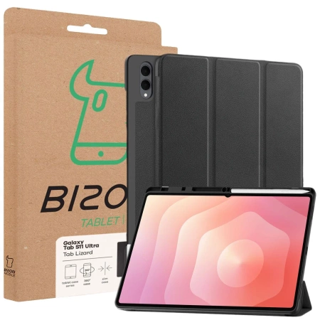 Etui z klapką Bizon Case Tab Lizard do Galaxy Tab S11 Ultra, czarne