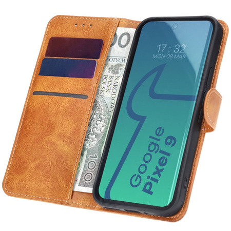 Etui z klapką Bizon Case Pocket do Google Pixel 9, brązowe