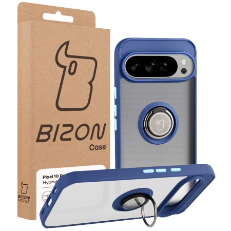 Etui z uchwytem na palec Bizon Case Hybrid Ring do Google Pixel 10 Pro XL, przydymione z granatową ramką