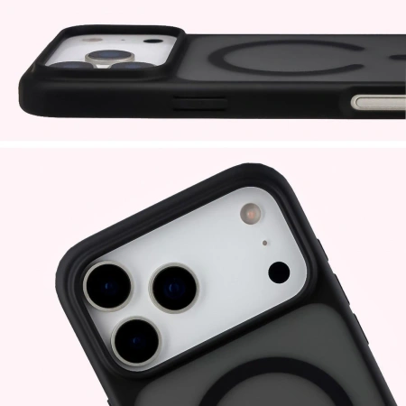 Etui z pierścieniem magnetycznym + szkło hartowane Bizon MatteO Pack do iPhone 17 Pro Max, przydymione-czarne
