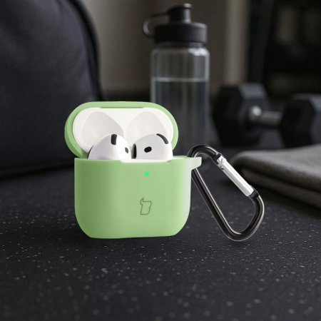 Silikonowe etui z karabińczykiem Bizon Case Headphone Silicone do AirPods 4, jasnozielone
