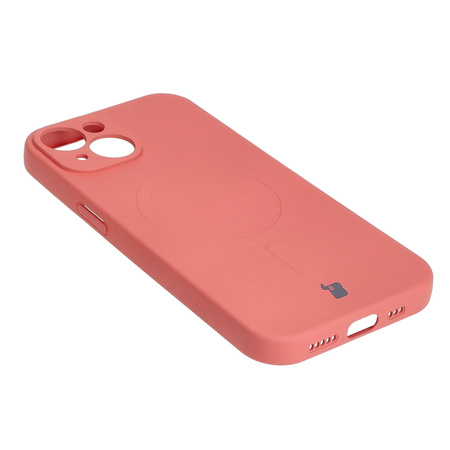 Etui silikonowe z pierścieniem magnetycznym Bizon Case Silicone Magnetic do iPhone 15, brudnoróżowe