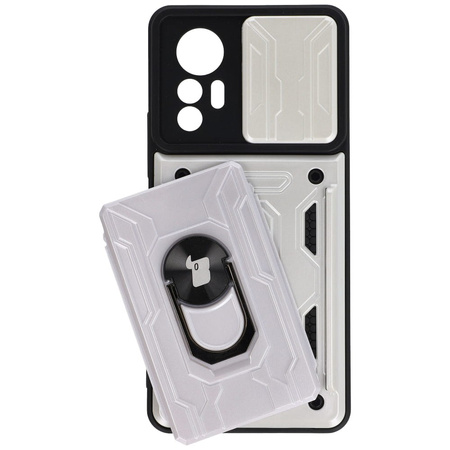 Etui Bizon Case Camshield Card Slot Ring do Xiaomi 12 Lite, białe