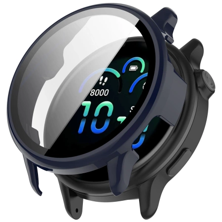 Etui ze szkłem do zegarka Bizon Case+Glass Watch do Garmin Vivoactive 6, niebieskie