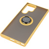 Etui z uchwytem na palec Bizon Case Hybrid Ring do Galaxy S22 Ultra, przydymione z żółtą ramką
