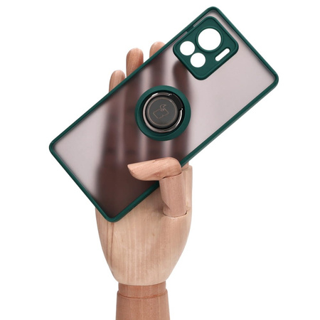Etui z uchwytem na palec Bizon Case Hybrid Ring do Motorola Edge 30 Ultra, przydymione z ciemnozieloną ramką