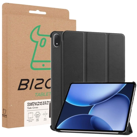 Etui z klapką Bizon Case Tab Croc do OnePlus Pad 3 / 2 Pro / OPPO Pad 4 / 4 Pro, czarne