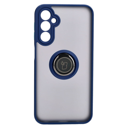 Etui z uchwytem na palec Bizon Case Hybrid Ring do Galaxy A24 4G, przydymione z granatową ramką