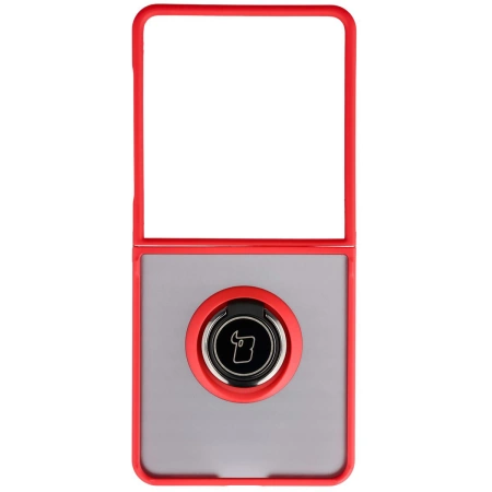 Etui z uchwytem na palec Bizon Case Hybrid Ring do Galaxy Z Flip7, przydymione z czerwoną ramką