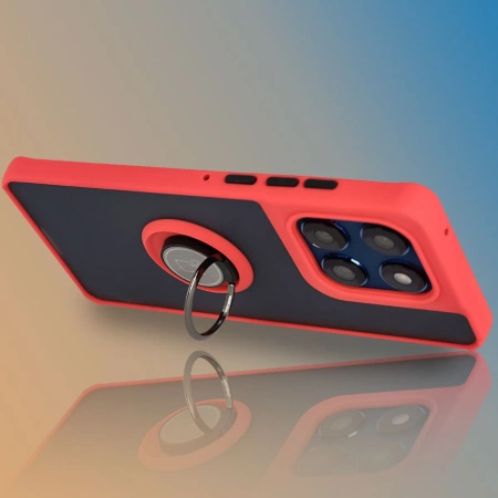 Etui z uchwytem na palec Bizon Case Hybrid Ring do Motorola Edge 60 Fusion / 60, przydymione z czerwoną ramką