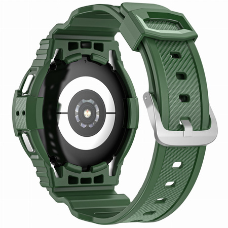 Etui z paskiem Bizon Strap + Case Watch Action do Galaxy Watch 4 / 5 44 mm, ciemnozielone