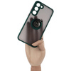 Etui z uchwytem na palec Bizon Case Hybrid Ring do Galaxy S23 Plus, przydymione z ciemnozieloną ramką