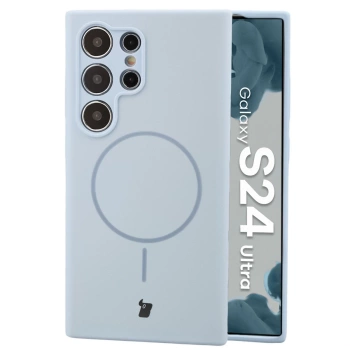 Silikonowe etui z pierścieniem magnetycznym Bizon Soft Case Magnetic do Galaxy S24 Ultra, błękitne