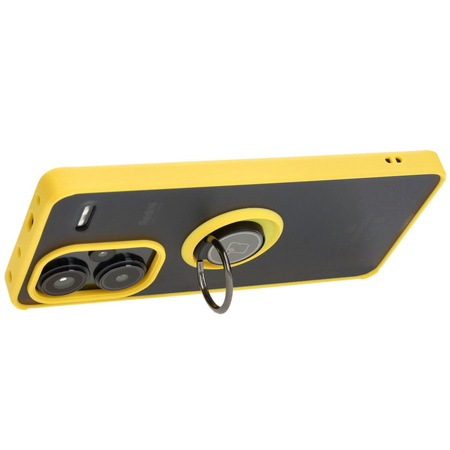 Etui z uchwytem na palec Bizon Case Hybrid Ring do Xiaomi Redmi Note 13 Pro+ 5G, przydymione z żółtą ramką