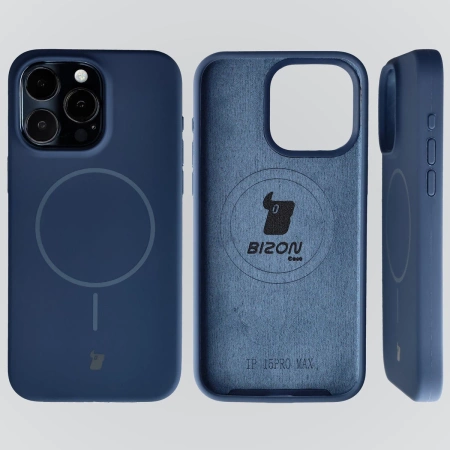 Silikonowe etui z pierścieniem magnetycznym Bizon Soft Case Magnetic do iPhone 15 Pro Max, granatowe