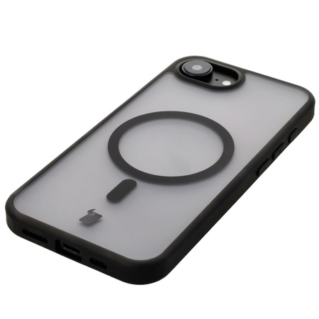 Etui z pierścieniem magnetycznym Bizon Case MatteO do iPhone 16e, półprzezroczyste z czarną ramką
