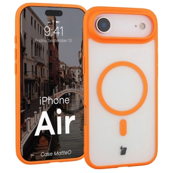 Etui z pierścieniem magnetycznym Bizon Case MatteO do iPhone Air, przydymione-pomarańczowe