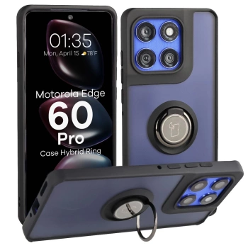 Etui z uchwytem na palec Bizon Case Hybrid Ring do Motorola Edge 60 Pro, przydymione z czarną ramką