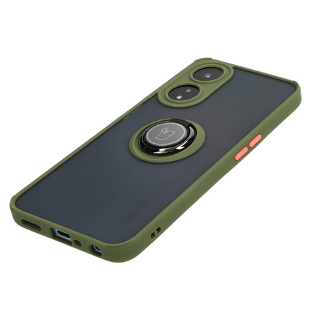 Etui z uchwytem na palec Bizon Case Hybrid Ring do Oppo A78 5G, przydymione z zieloną ramką