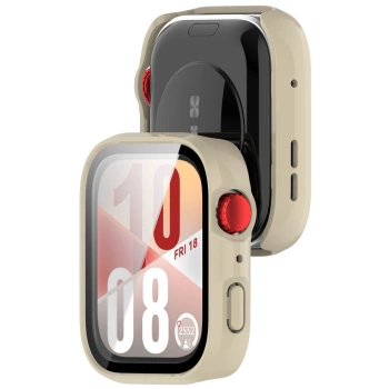 Etui ze szkłem do zegarka Bizon Case+Glass Watch do Huawei Watch Fit 4, beżowe