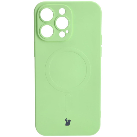 Etui silikonowe z pierścieniem magnetycznym Bizon Case Silicone Magnetic do iPhone 14 Pro Max, jasnozielone