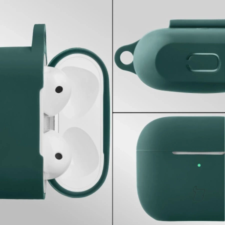 Silikonowe etui z karabińczykiem Bizon Case Headphone Silicone do AirPods 3, ciemnozielone