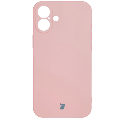 Silikonowe etui z pierścieniem magnetycznym Bizon Case Silicone Magnetic do iPhone 16, jasnoróżowe