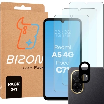 3x Szkło hartowane + szybka na aparat Bizon Glass Clear 2 Pack do Xiaomi Redmi A5 4G / POCO C71 4G