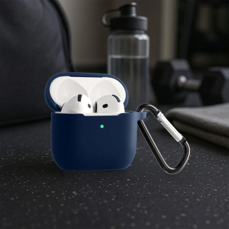Silikonowe etui z karabińczykiem Bizon Case Headphone Silicone do AirPods 4, granatowe